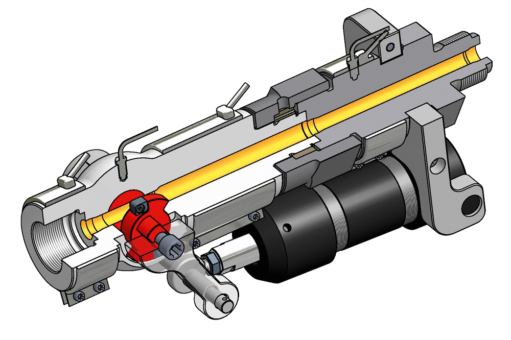 Die Bolzenverschlussdüse wird mittels pneumatischer oder hydraulischer Ansteuerung geschlossen und geöffnet.